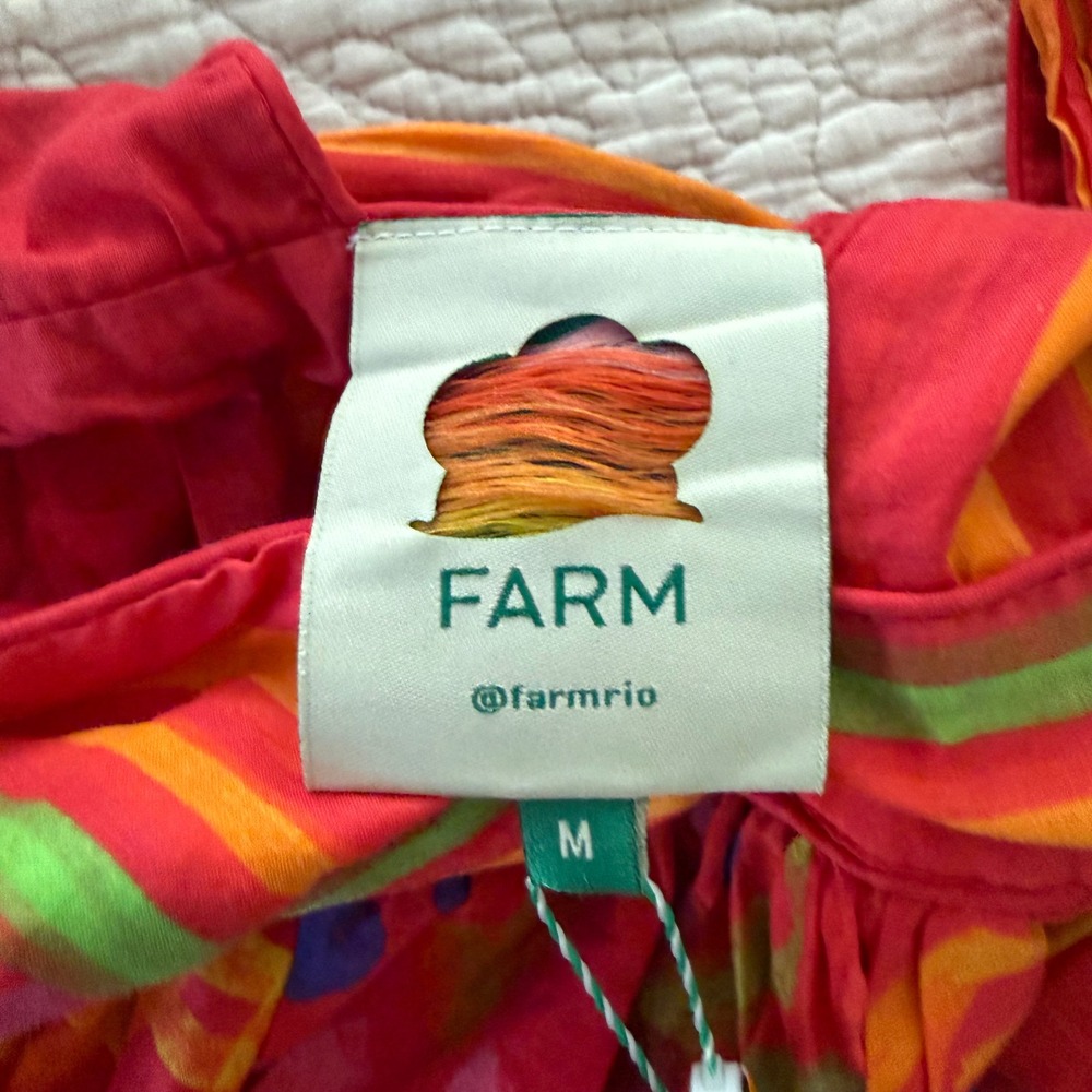 FARM Rio Red Good Vibes Mini Dress M Tropical Bird Linen Blend Resort NWT - Picture 3 of 11